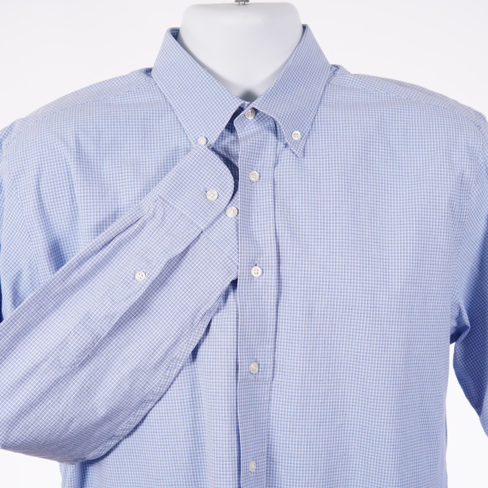 Jos A Bank Men's 16.5 34/35 White Blue Check Button Down Dress Shirt Cotton